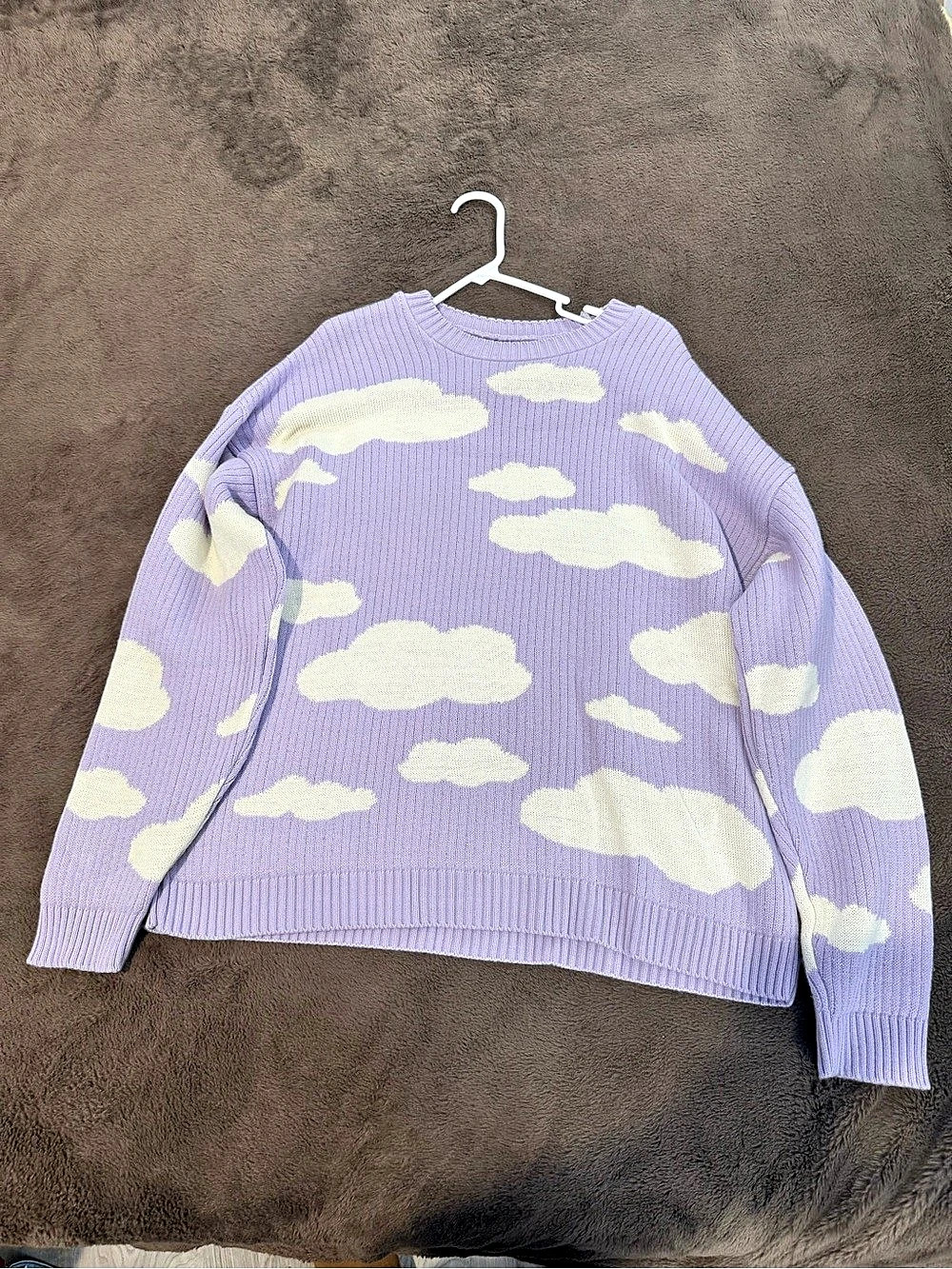 asos Cloud Pattern Sweater Lavender & White Crewneck